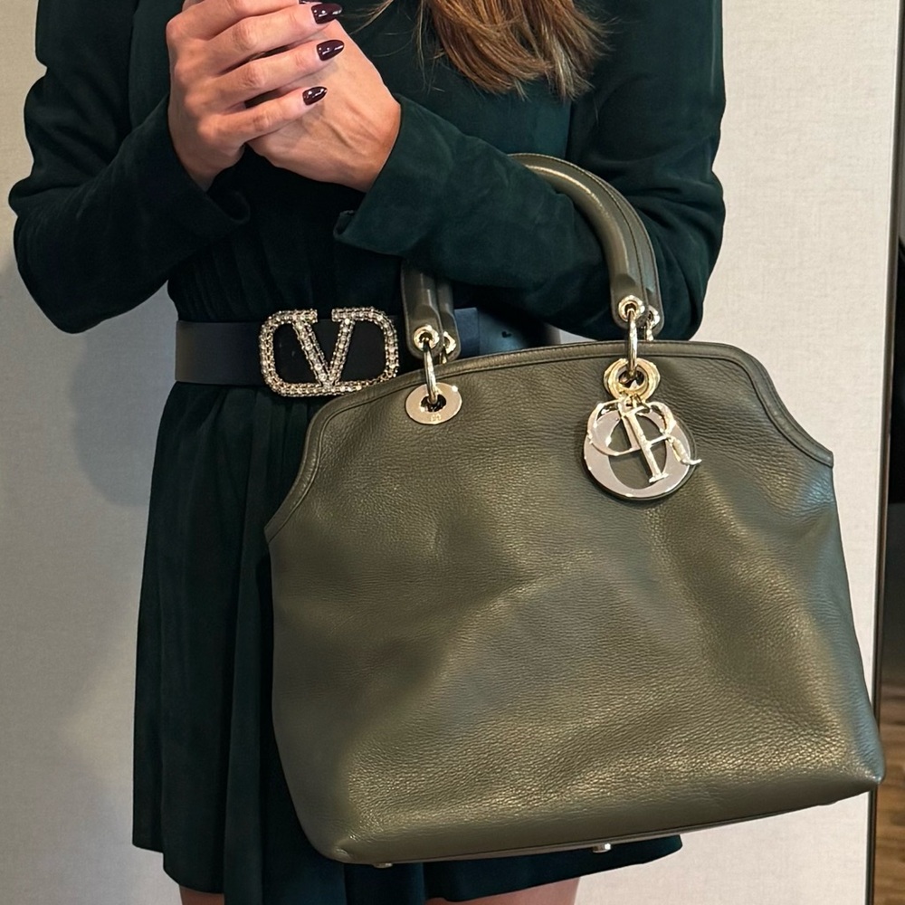 Dior Olive Green Leather Tote Handbag